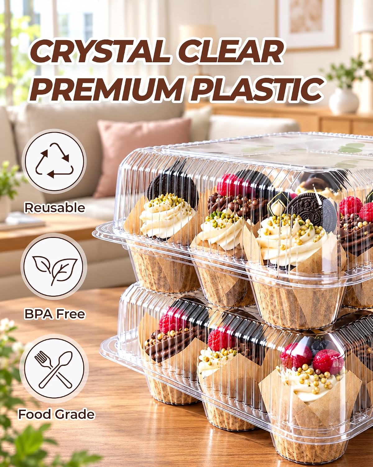 Bake Choice 20 Sets x 12 Count Cupcake Containers with Detachable Lid — product details
