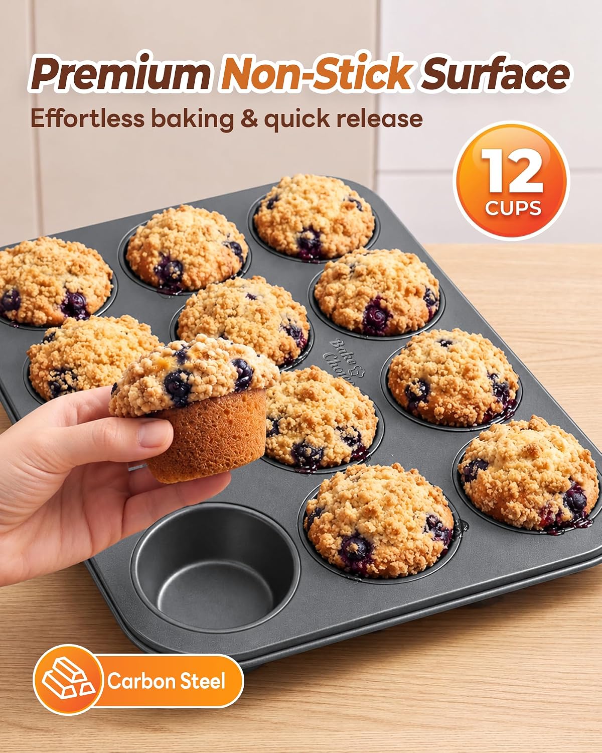 Bake Choice Muffin Pan for Baking, Standard Cupcake Pan, Nonstick 12 Cup — product details