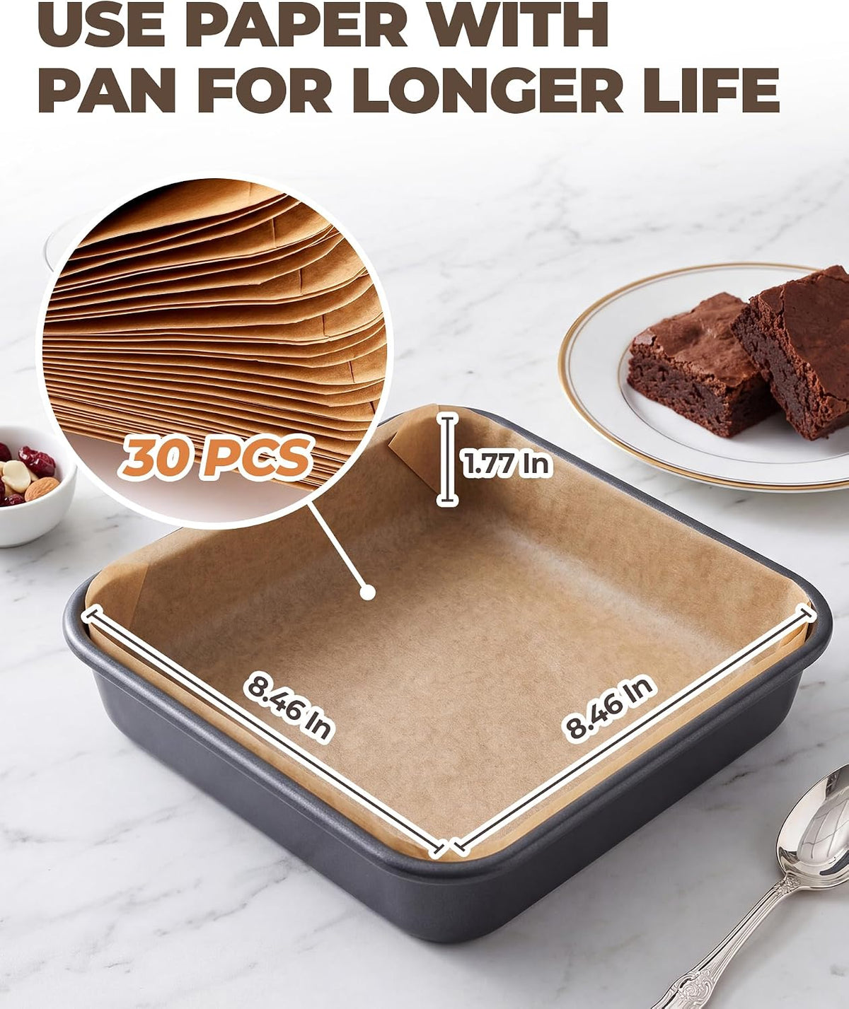 Bake Choice 8 x 8 Square Brownie Pan, Baking Pan with 30 Pcs Pre Cut Liners — product details