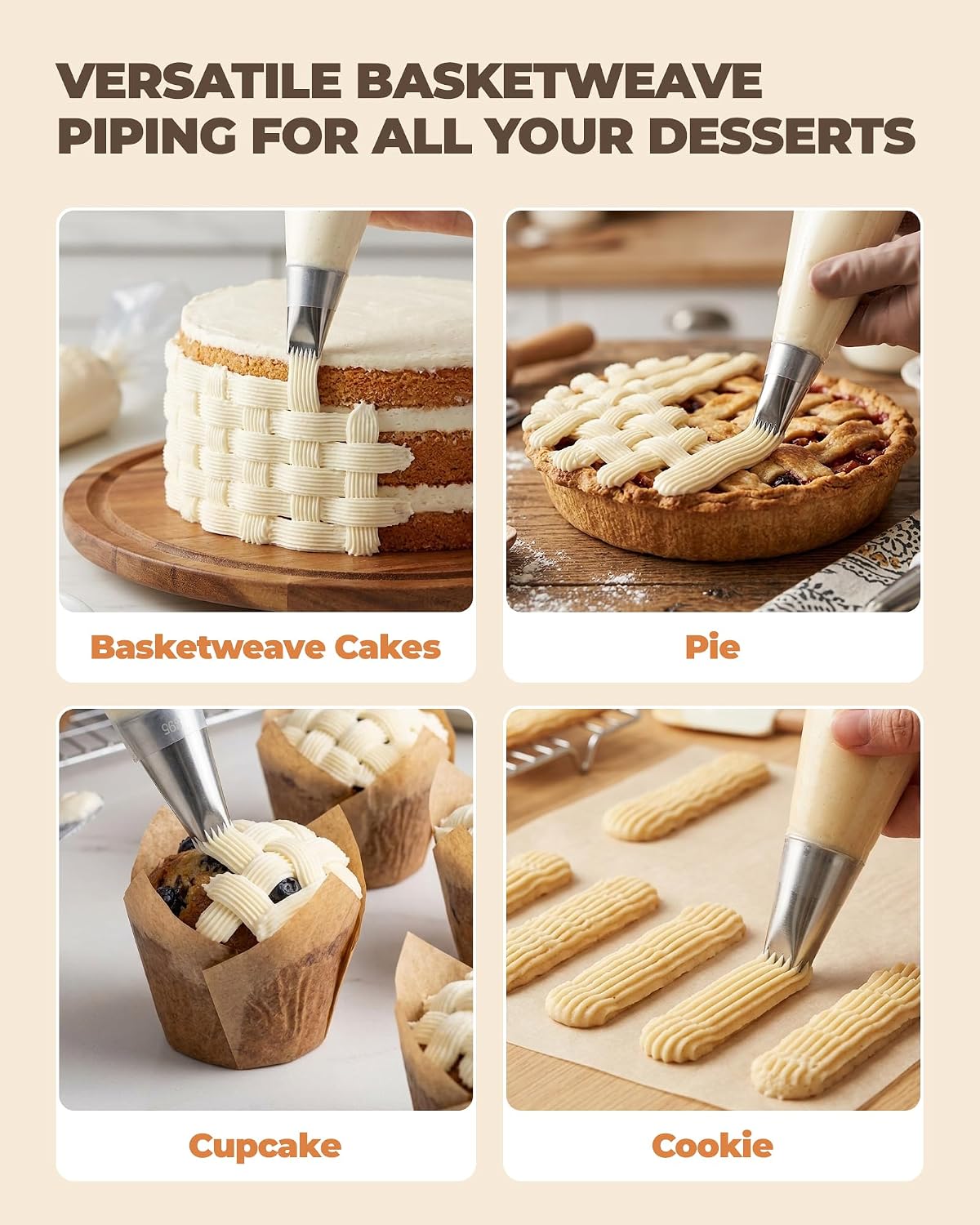 Bake Choice 6-Piece Basketweave Piping Tips Set with Storage Case, Seamless — product details
