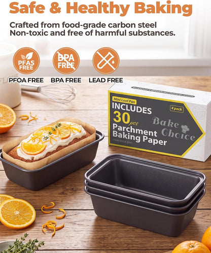 Bake Choice 4 Pack Mini Loaf Pans with 30PCS loaf liners — product details