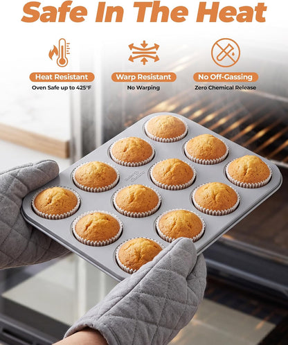 Bake Choice Muffin Pan for Baking, Standard Cupcake Pan, Cream Gray — product details