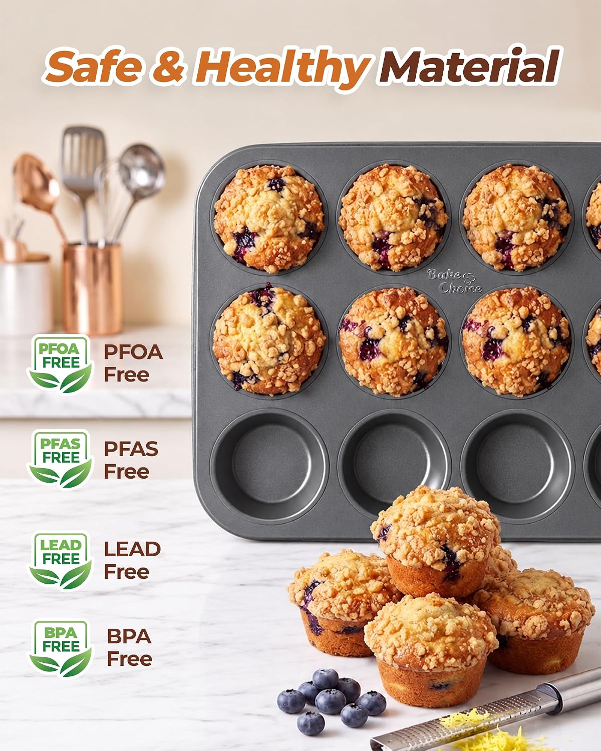 Bake Choice Muffin Pan for Baking, Standard Cupcake Pan, Nonstick 12 Cup — product details