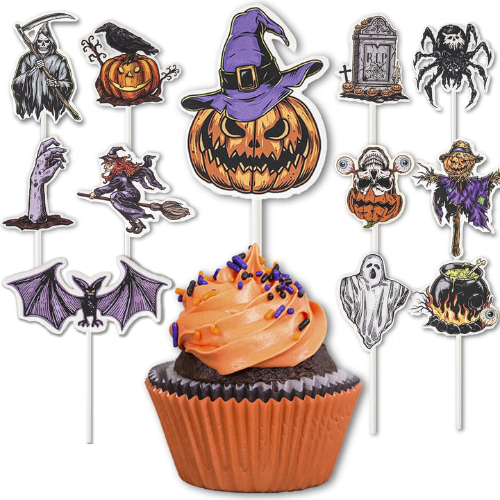 Bake Choice 24 PCS Halloween Cupcake Toppers, Cake Decorations, Ghost Cupcake Toppers, Cupcake Decorations Picks for Theme Party, Bat Birthday, Baby Shower — main product image