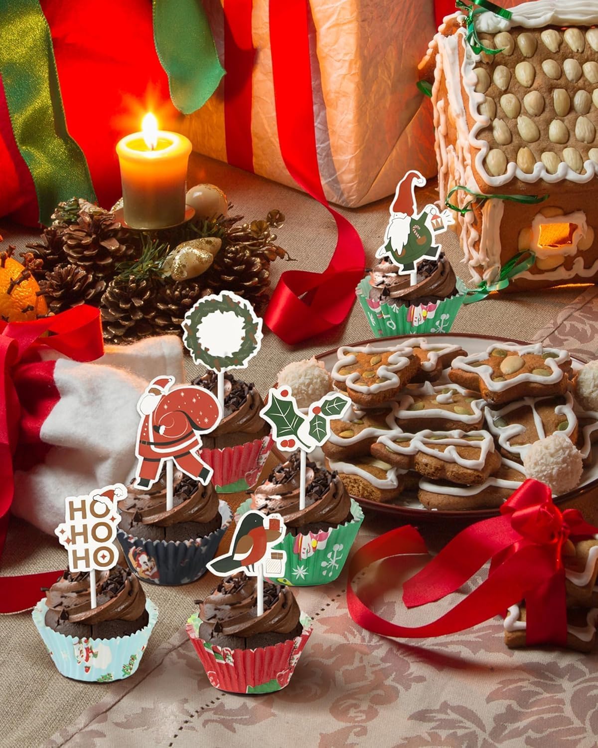 Bake Choice 400 Pcs Christmas Cupcake Liners with 12 Pcs Cupcake Toppers, Mini Cupcake Liners, Mini Muffin Liners for Xmas Party, Baby Shower, Christmas Holiday, Birthday Party — product details