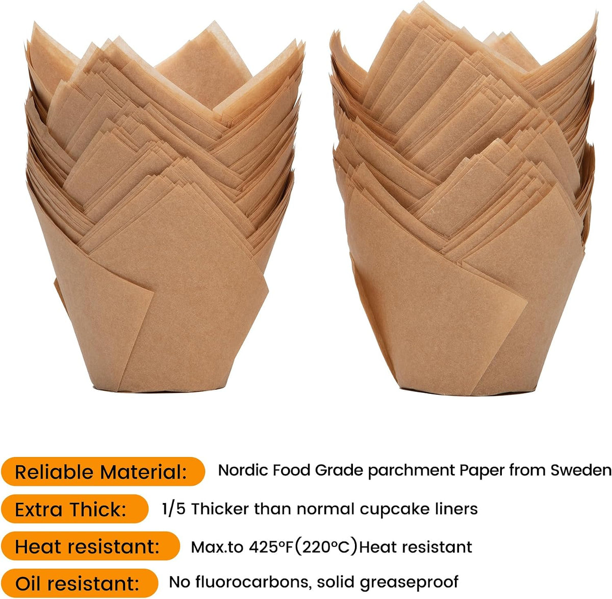 Bake Choice 100pcs Extra Large Natural Tulip Cupcake Liners, 65GSM Paper — product details