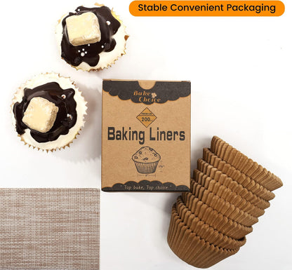 Bake Choice 200pcs Standard Cupcake Liners for Baking, Brown Muffin Liners — product details