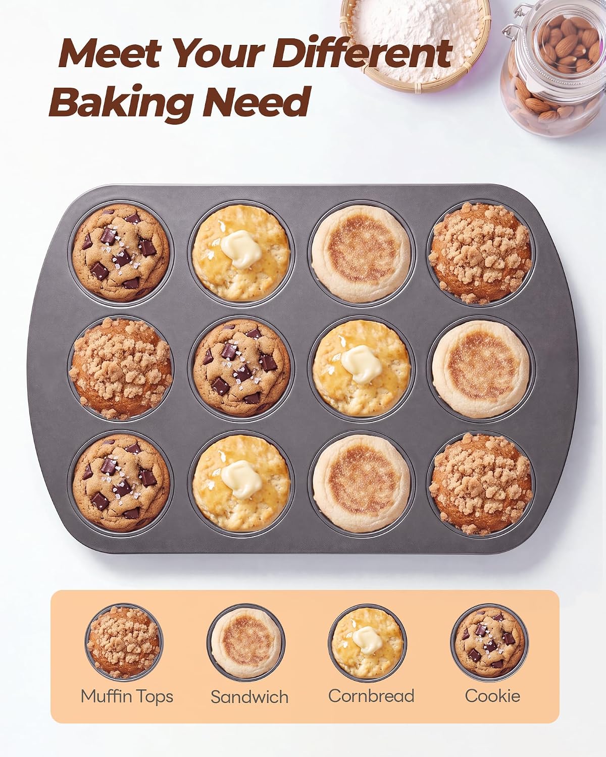 Bake Choice Muffin Top Pan, 12 Cavity Baking Pan for Muffin Tops, Non-Stick — product details