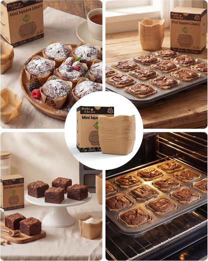 Bake Choice 100Pcs Mini Square Cupcake Liners, Fit for 12 Small Brownie Pan — product details