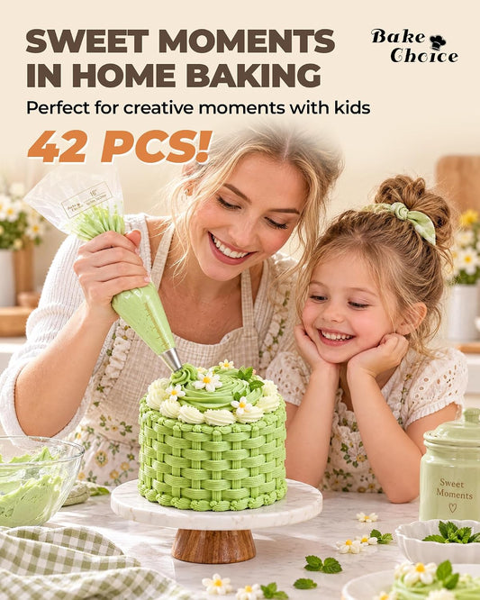 Bake Choice 42Pcs Basketwave Piping Tips and Bags, Seamless Cake Piping Kit — product details