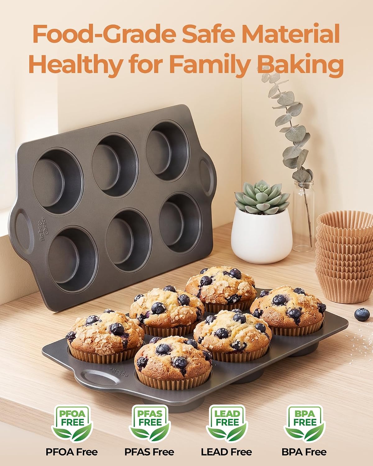 Bake Choice 2 Super Jumbo Muffin Pan for Baking with 40 PC 65GSM Liners — product details