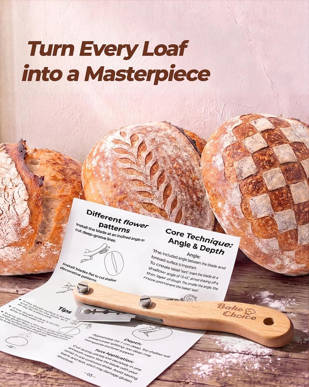 Bake Choice Bread Lame, Sourdough Scoring Tool with Ergonomic Wooden Handle — product details