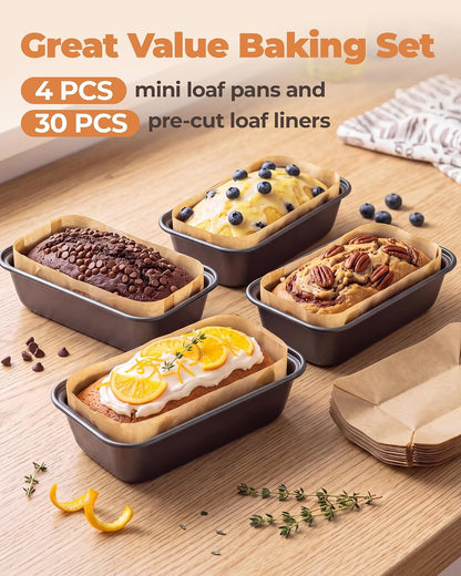 Bake Choice 4 Pack Mini Loaf Pans with 30PCS loaf liners — product details