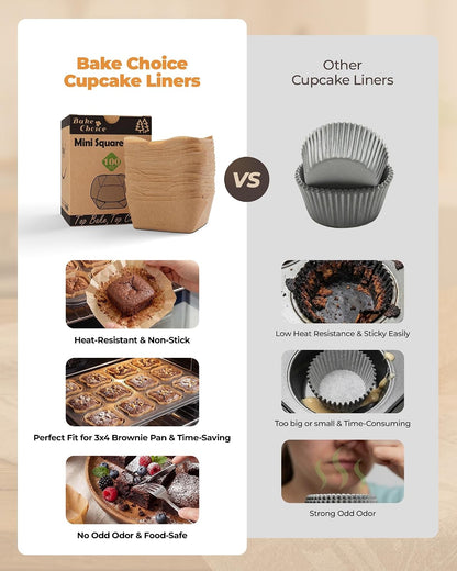 Bake Choice 100Pcs Mini Square Cupcake Liners, Fit for 12 Small Brownie Pan — product details