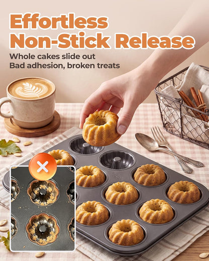Bake Choice Mini Fluted Tube Cake Pans for Baking, 12-Cavity for Cupcakes — product details