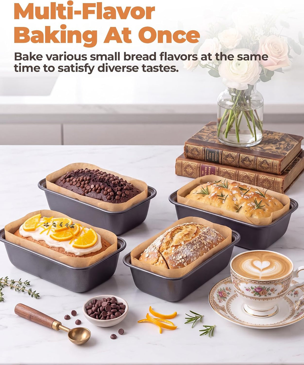 Bake Choice 4 Pack Mini Loaf Pans with 30PCS loaf liners — product details