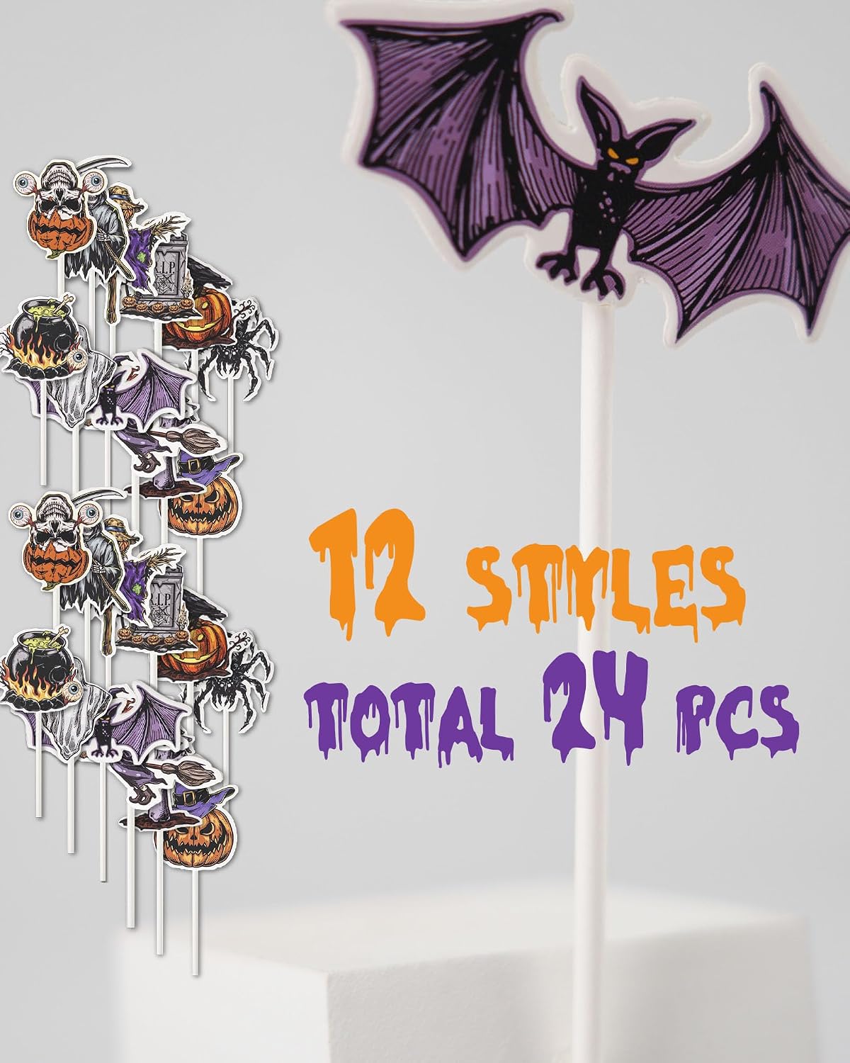 Bake Choice 24 PCS Halloween Cupcake Toppers, Cake Decorations, Ghost Cupcake Toppers, Cupcake Decorations Picks for Theme Party, Bat Birthday, Baby Shower — product details