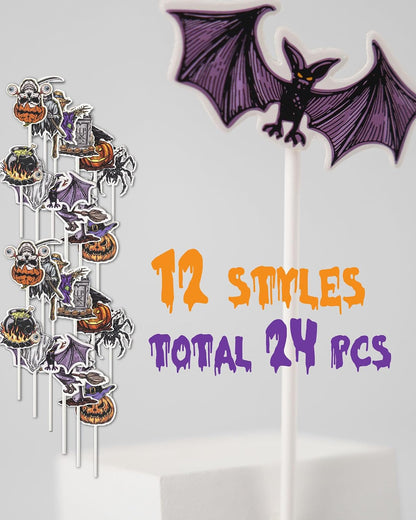 Bake Choice 24 PCS Halloween Cupcake Toppers, Cake Decorations, Ghost Cupcake Toppers, Cupcake Decorations Picks for Theme Party, Bat Birthday, Baby Shower — product details
