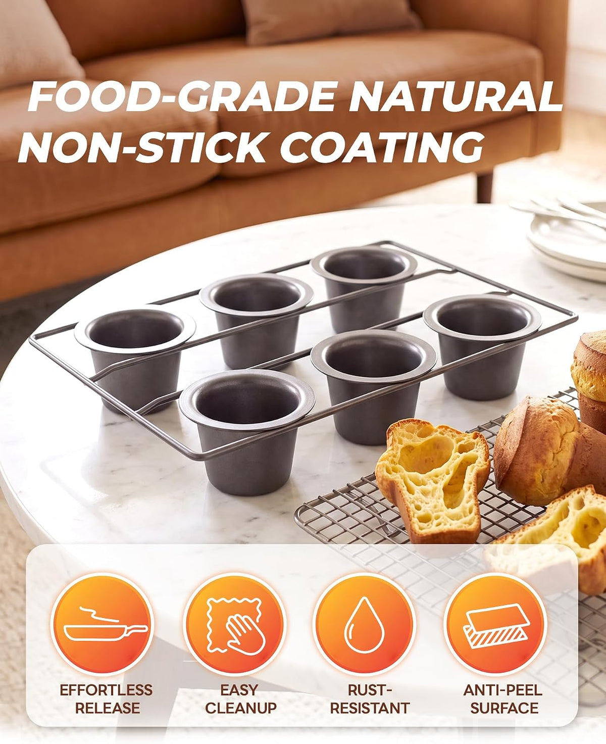 Nonstick 6-Cup Popover Pan, Heavy-Duty Carbon Steel — product details