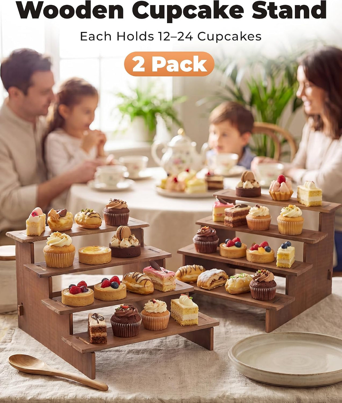 Bake Choice 2 Set Wooden Cupcake Stand, Tiered Risers Display Stands, L — product details