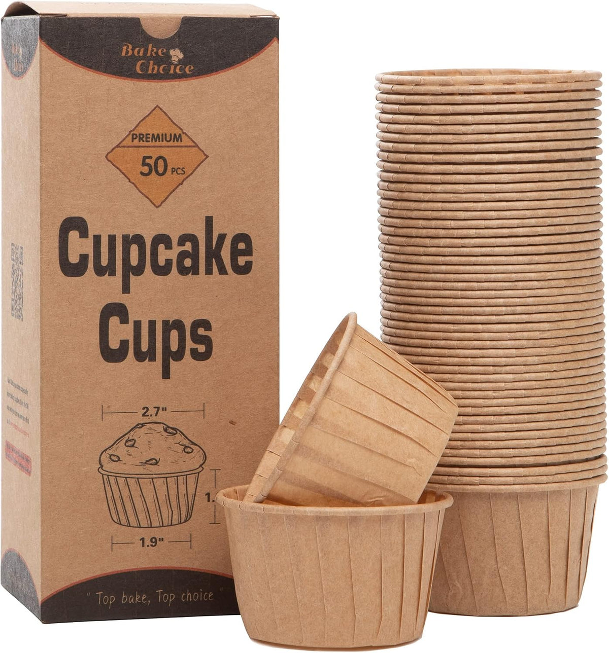 Bake Choice 50pcs Natural Cupcake Baking Cups, Heavy Duty Parchment Paper — main product image