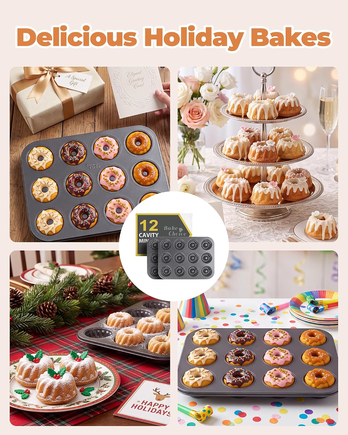 Bake Choice Mini Fluted Tube Cake Pans for Baking, 12-Cavity for Cupcakes — product details