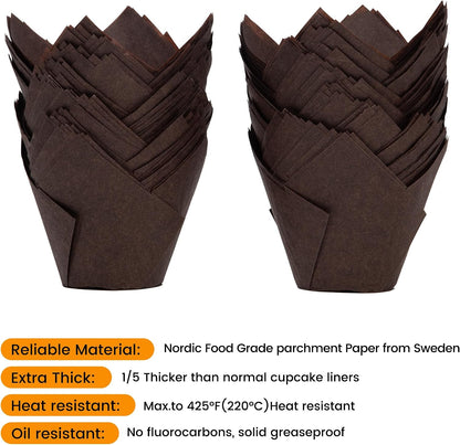 Bake Choice 100pcs Extra Large Brown Tulip Cupcake Liners for Baking — product details