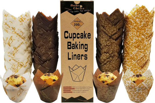 Bake Choice 200pcs Standard Tulip Cupcake Liners with Four Fancy Designs — main product image
