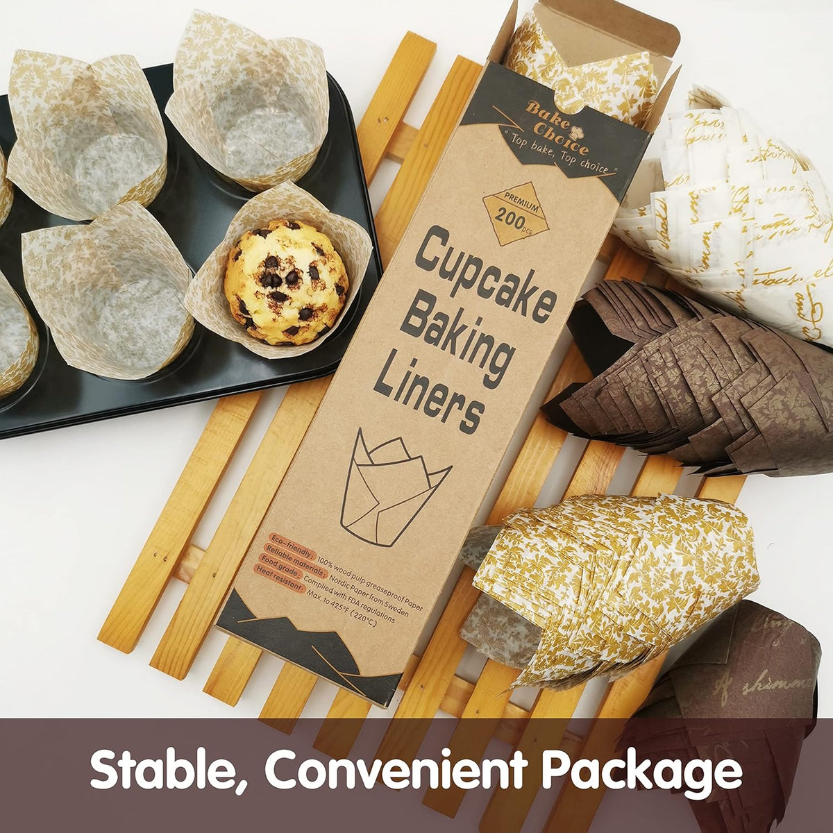 Bake Choice 200pcs Standard Tulip Cupcake Liners with Four Fancy Designs — product details