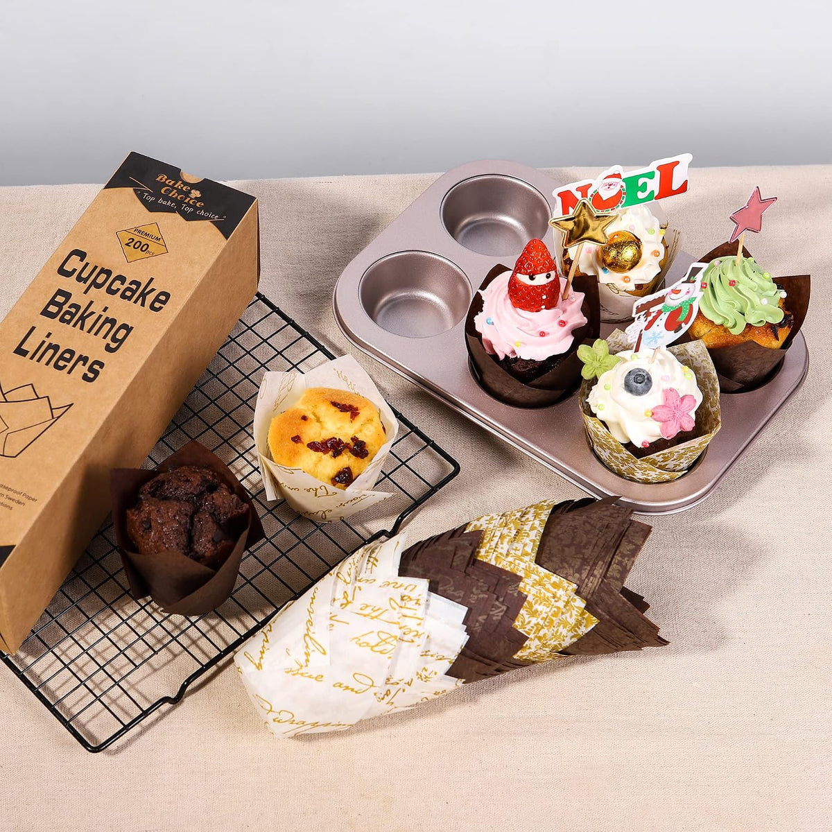 Bake Choice 200pcs Standard Tulip Cupcake Liners with Four Fancy Designs — product details
