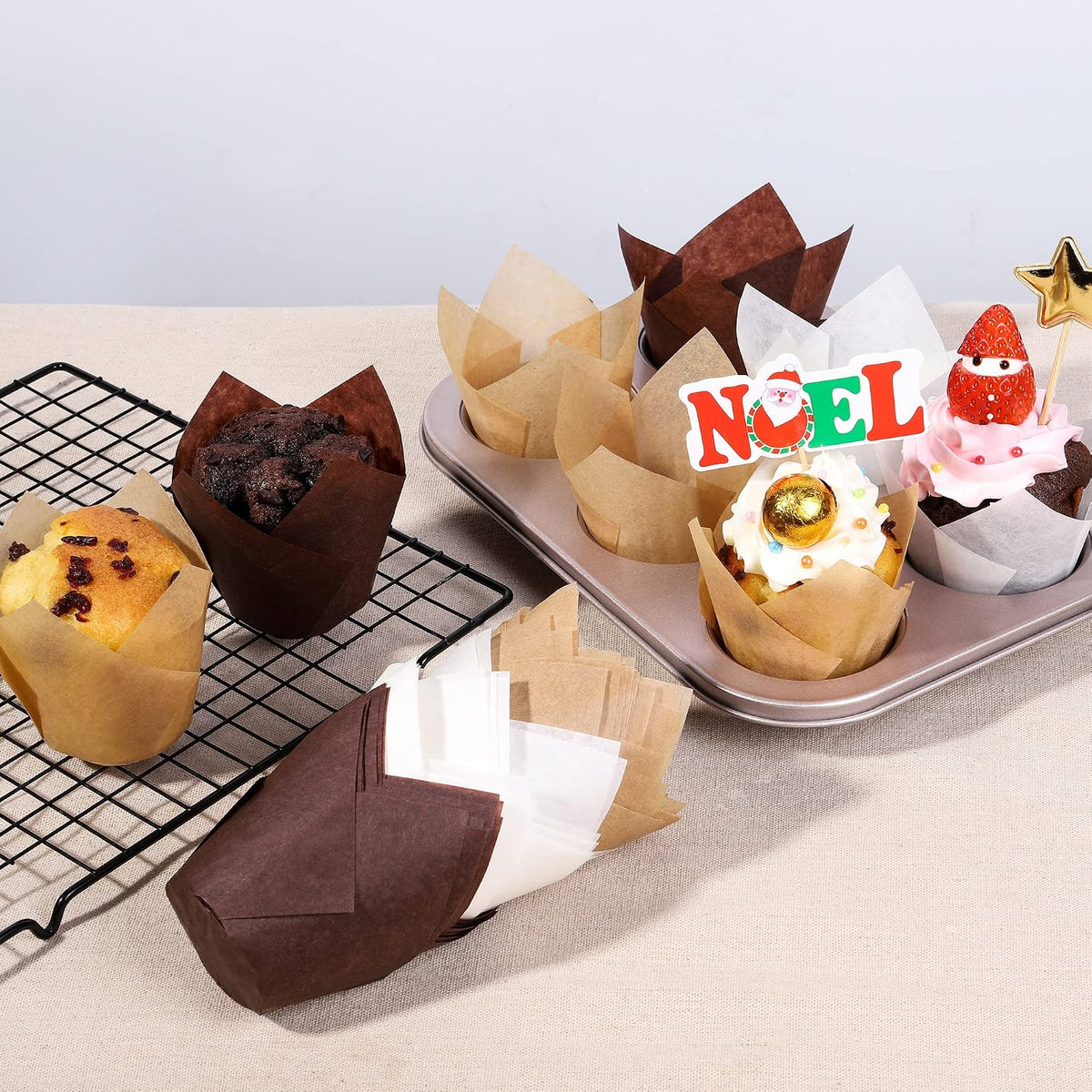 Bake Choice 100pcs Extra Large Brown Tulip Cupcake Liners for Baking — product details