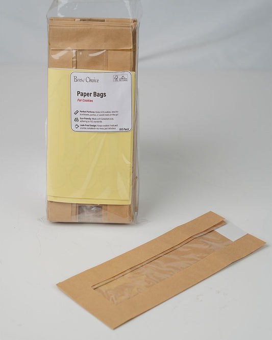 Brew Choice 50 PCS Cookie Bags With Seal, Kraft Brown Paper Bags with Stickers, Bakery Bags for Snack, Cupcake, Cookie, Coffee Bean, Party Favor, Cookie Packaging, 3.5"x 2.3"x7.5"