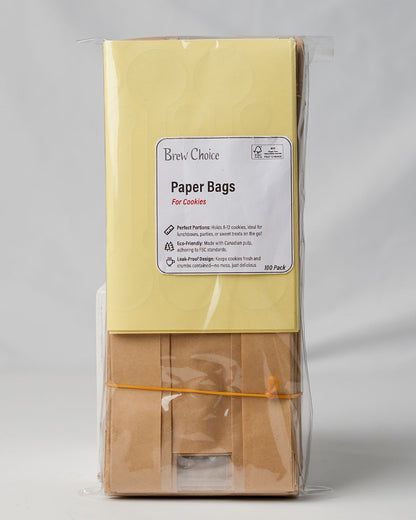 Brew Choice 50 PCS Cookie Bags With Seal, Kraft Brown Paper Bags with Stickers, Bakery Bags for Snack, Cupcake, Cookie, Coffee Bean, Party Favor, Cookie Packaging, 3.5"x 2.3"x7.5"