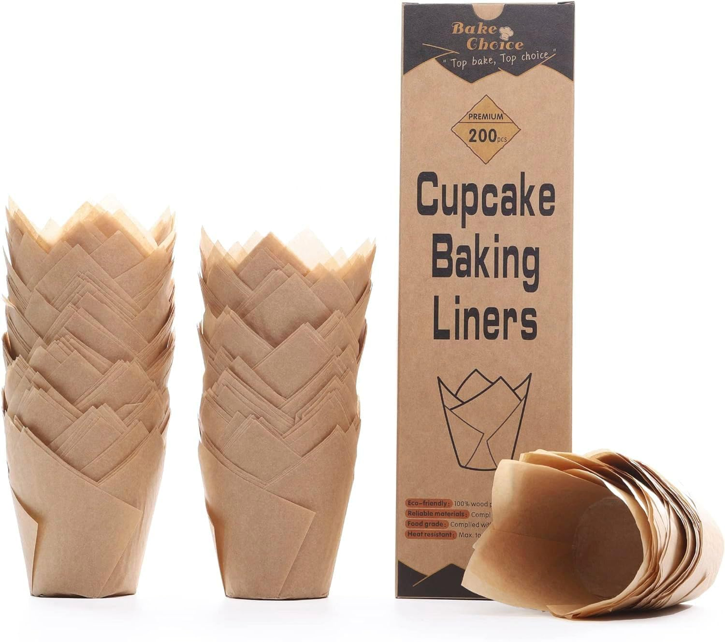 [Standard Size] Tulip Cupcake Liners for Baking Cups Unbleached European Parchment paper Tulip Muffin Liners, Cupcake Wrapper for Party, Christmas