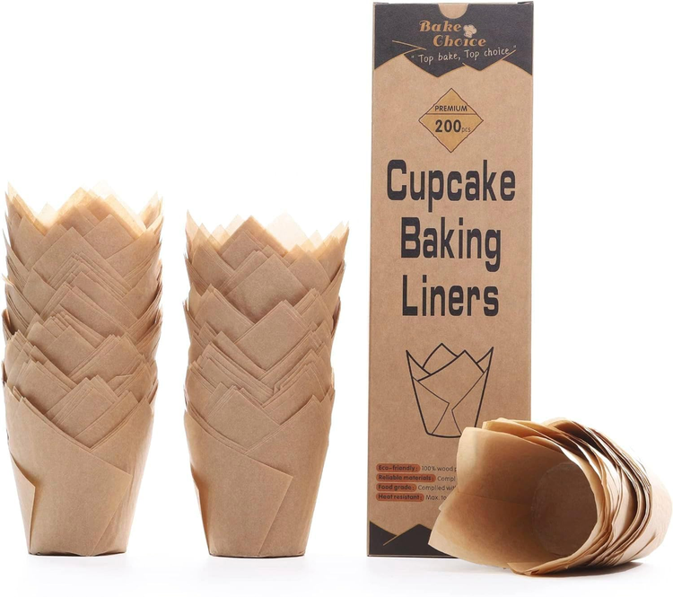 [Standard Size] Tulip Cupcake Liners for Baking Cups Unbleached European Parchment paper Tulip Muffin Liners, Cupcake Wrapper for Party, Christmas
